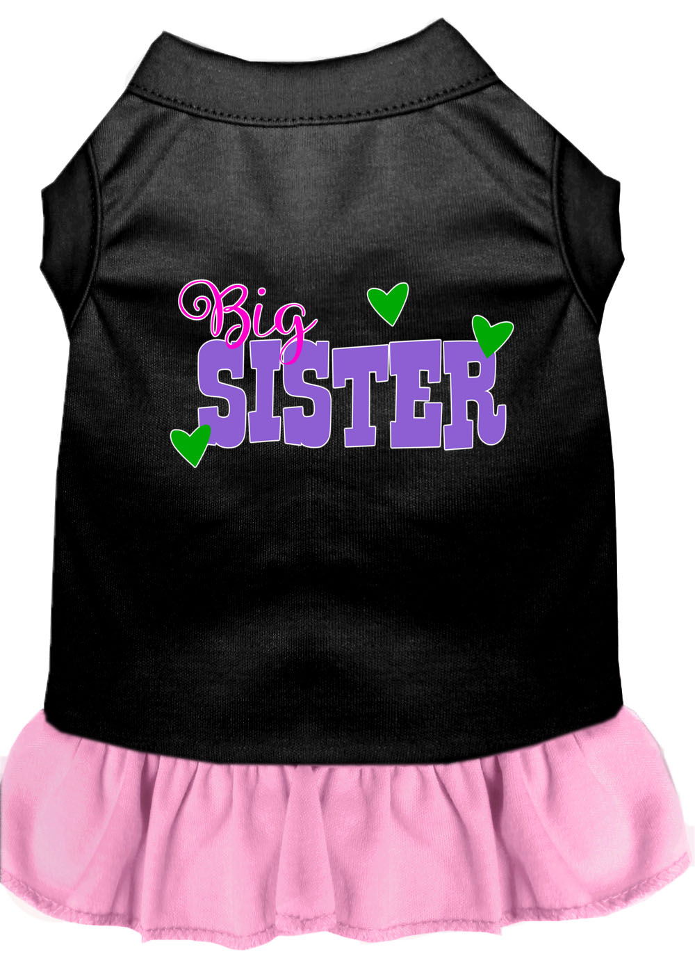 Big Sister Screen Print Dog Dress Black with Light Pink XS